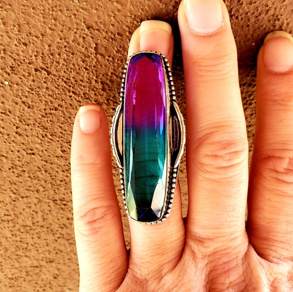 New Oversized Bi-Color Tourmaline 925 Silver Statement Ring. - Picture 7 of 15